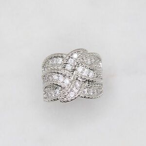Trendy Platinum Plated Cross Zirconia Crystal Ring, Statement Bride Bridal